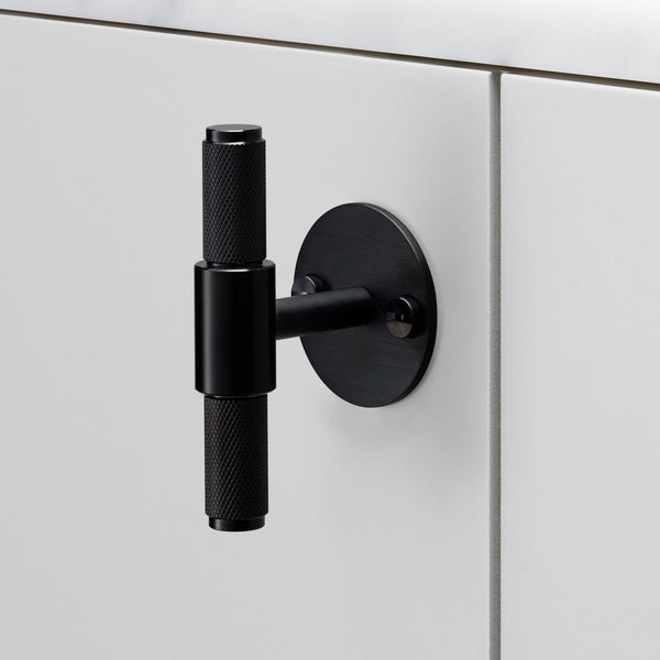 Knurled T-Bar Cabinet Handle With Back Plate In Black