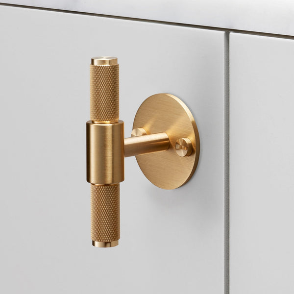 Knurled T-Bar Cabinet Handle With Back Plate In Solid Brass