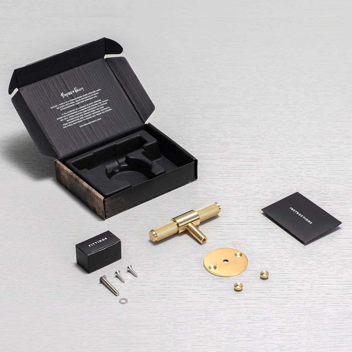 Knurled T-Bar Cabinet Handle With Back Plate In Solid Brass