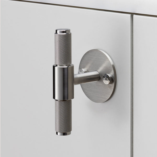 Knurled T-Bar Cabinet Handle With Back Plate In Solid Steel