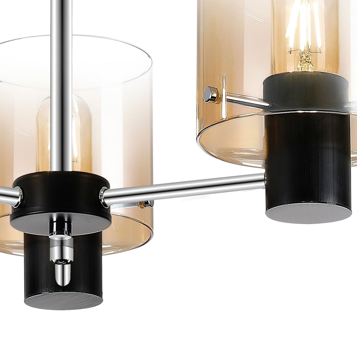 Belstone 3 Light Semi Flush Ceiling Light in Black & Chrome with Amber Fade Glass
