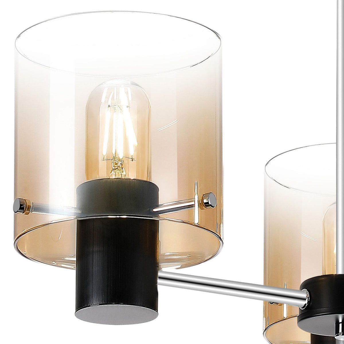 Belstone 3 Light Semi Flush Ceiling Light in Black & Chrome with Amber Fade Glass