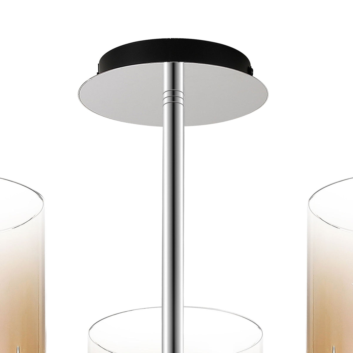 Belstone 3 Light Semi Flush Ceiling Light in Black & Chrome with Amber Fade Glass