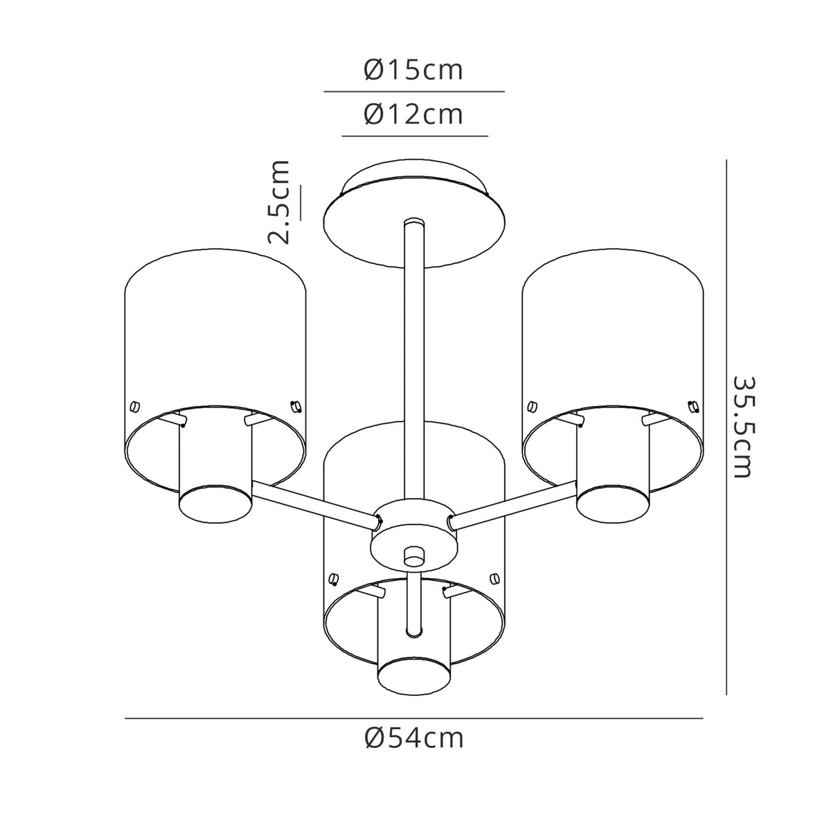 Belstone 3 Light Semi Flush Ceiling Light in Mocha with Amber Fade Glass