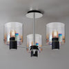 Belstone 3 Light Semi Flush Ceiling Light in Black & Chrome with Iridescent Fade Glass
