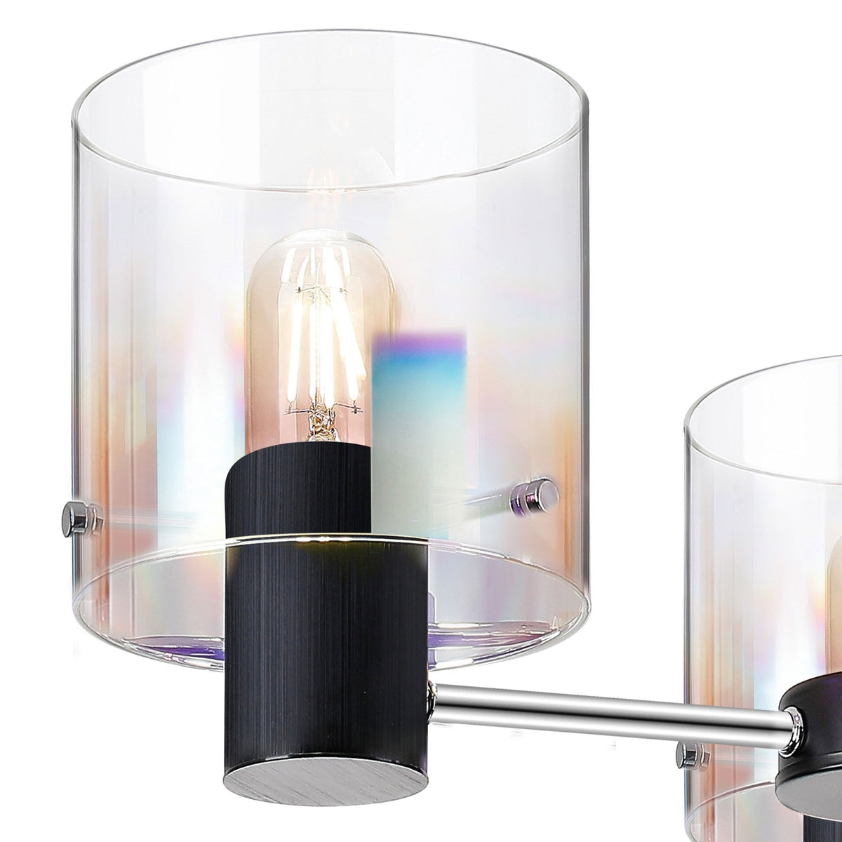 Belstone 3 Light Semi Flush Ceiling Light in Black & Chrome with Iridescent Fade Glass