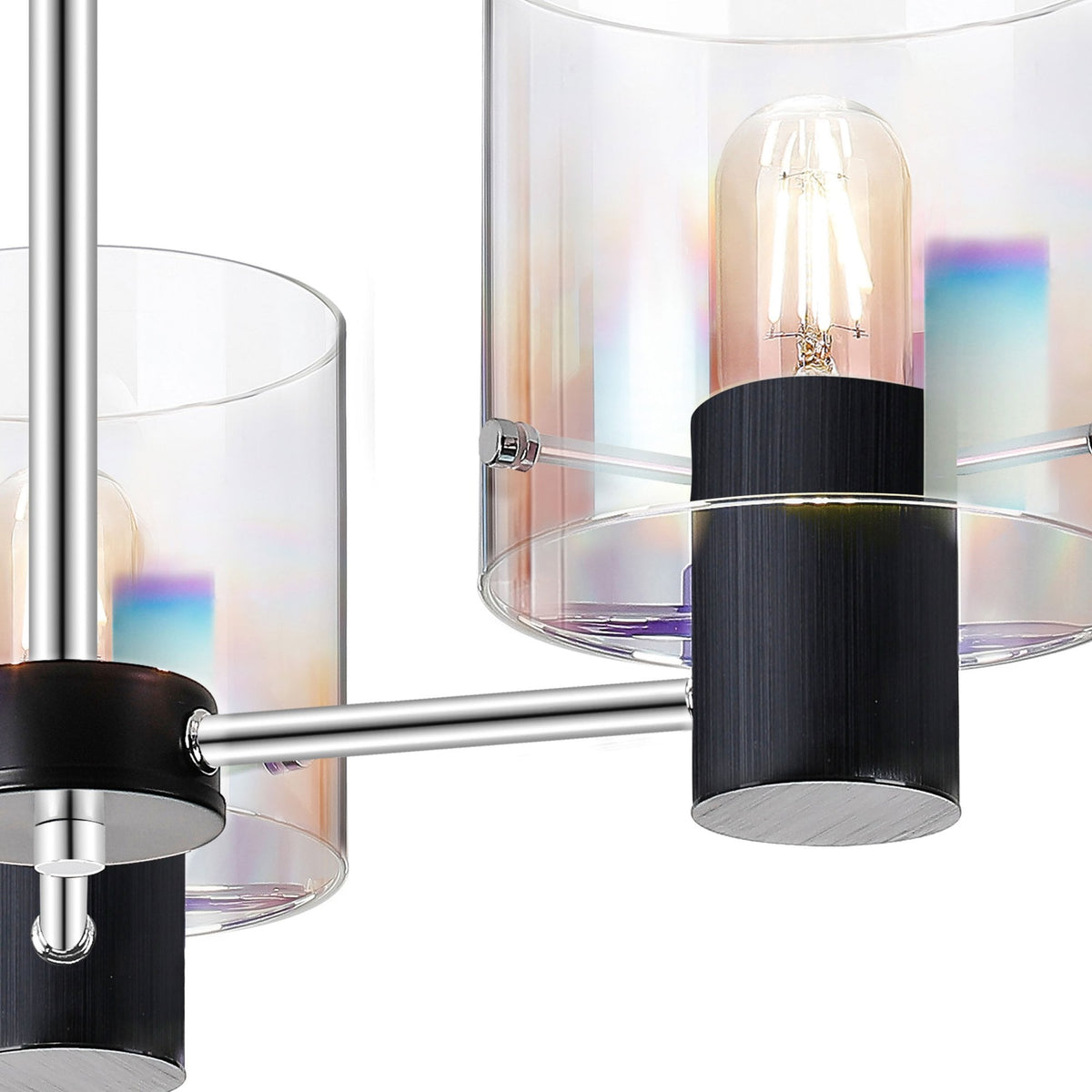 Belstone 3 Light Semi Flush Ceiling Light in Black & Chrome with Iridescent Fade Glass