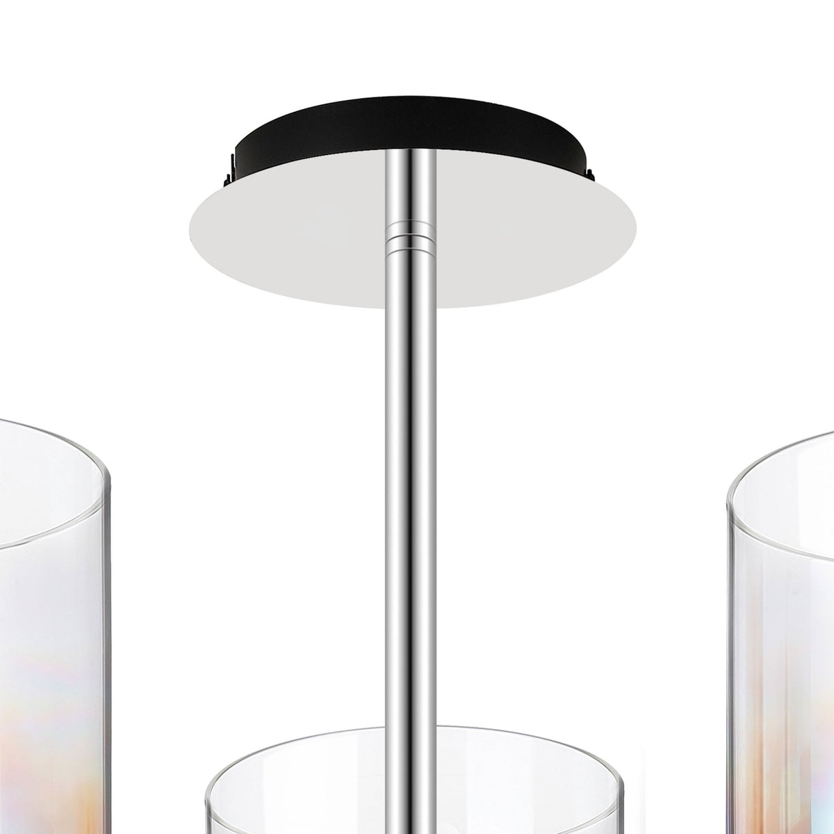 Belstone 3 Light Semi Flush Ceiling Light in Black & Chrome with Iridescent Fade Glass