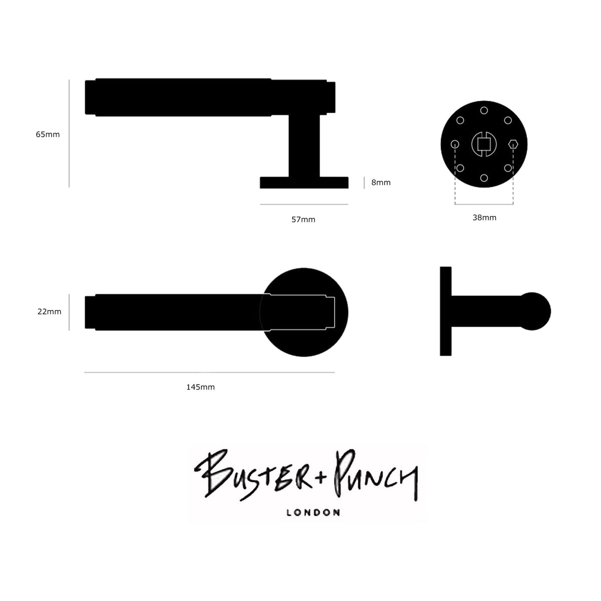 Cross Cut Knurled Door Handle Set In Solid Steel