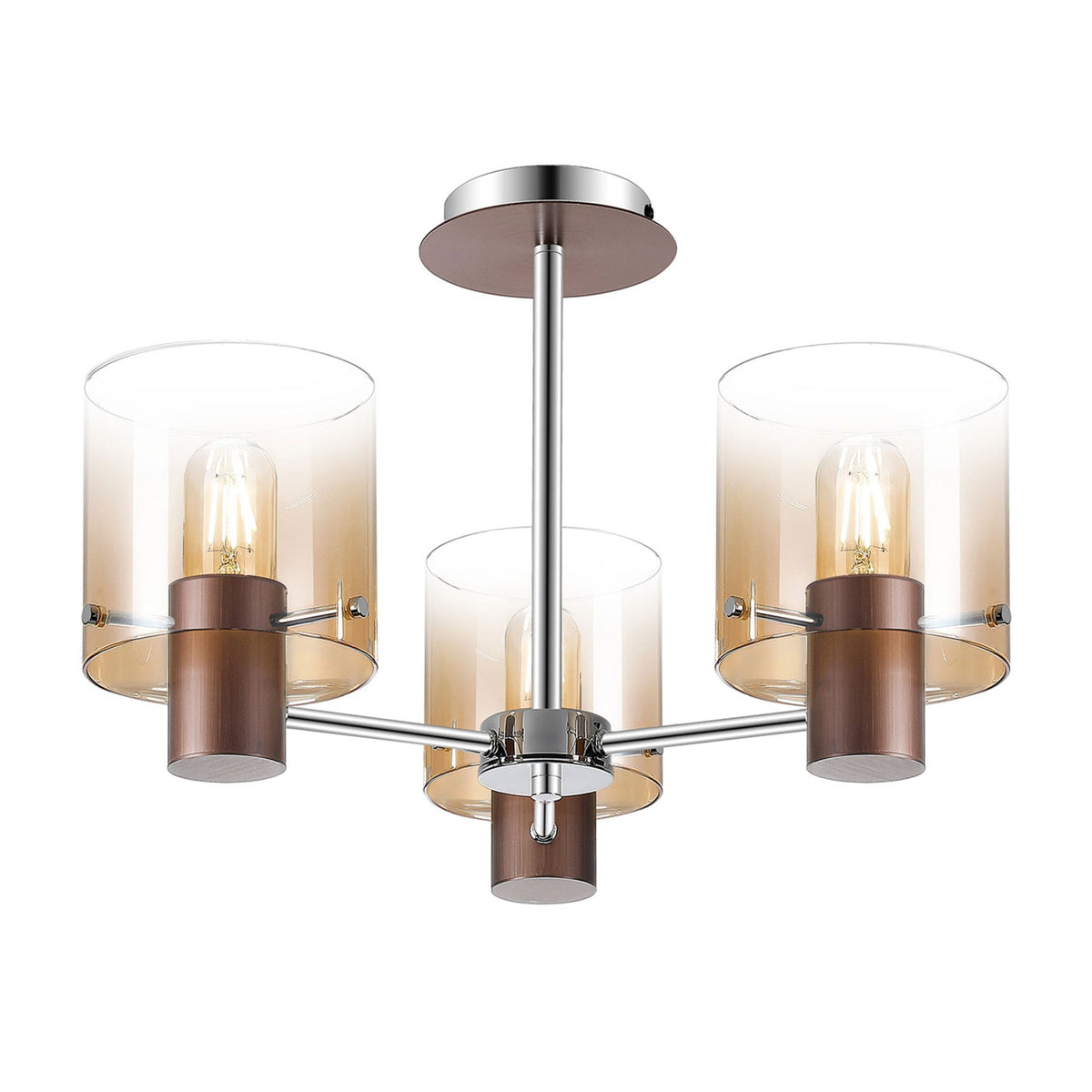 Belstone 3 Light Semi Flush Ceiling Light in Mocha with Amber Fade Glass