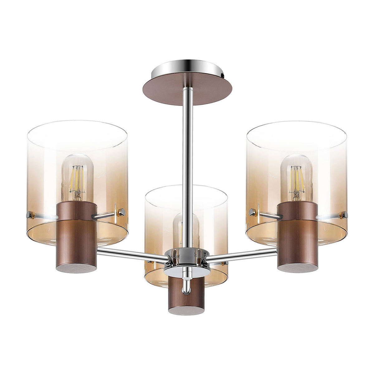 Belstone 3 Light Semi Flush Ceiling Light in Mocha with Amber Fade Glass
