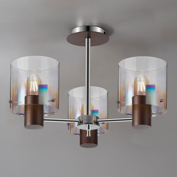 Belstone 3 Light Semi Flush Ceiling Light in Mocha with Iridescent Fade Glass