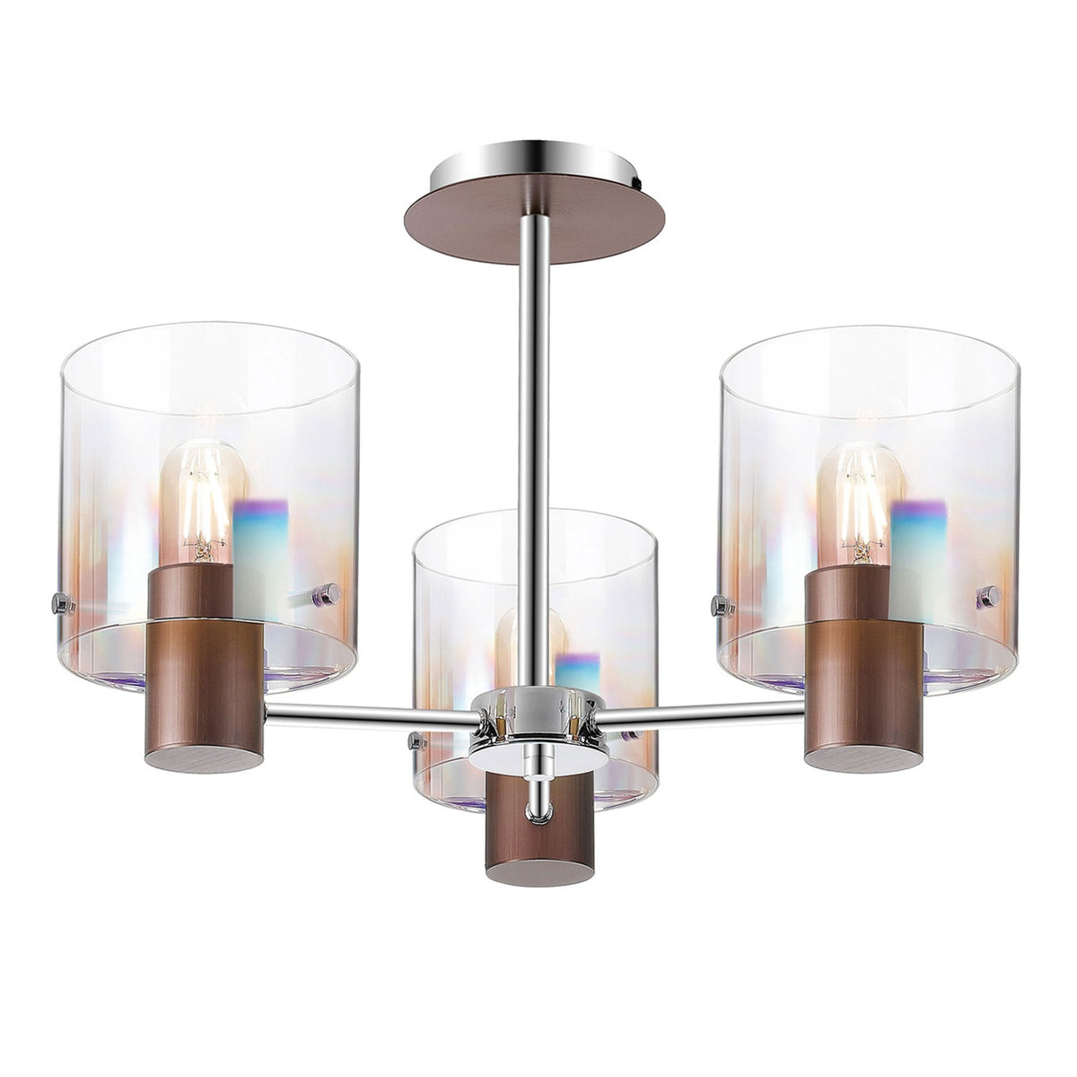 Belstone 3 Light Semi Flush Ceiling Light in Mocha with Iridescent Fade Glass