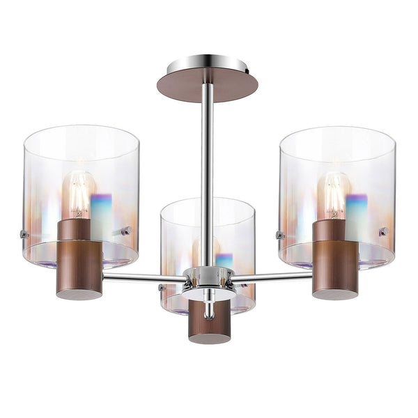 Belstone 3 Light Semi Flush Ceiling Light in Mocha with Iridescent Fade Glass
