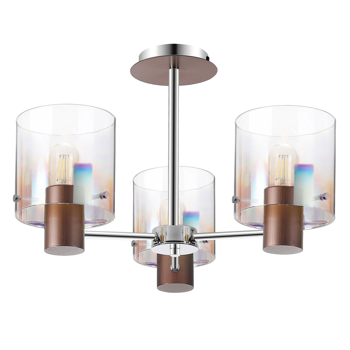 Belstone 3 Light Semi Flush Ceiling Light in Mocha with Iridescent Fade Glass