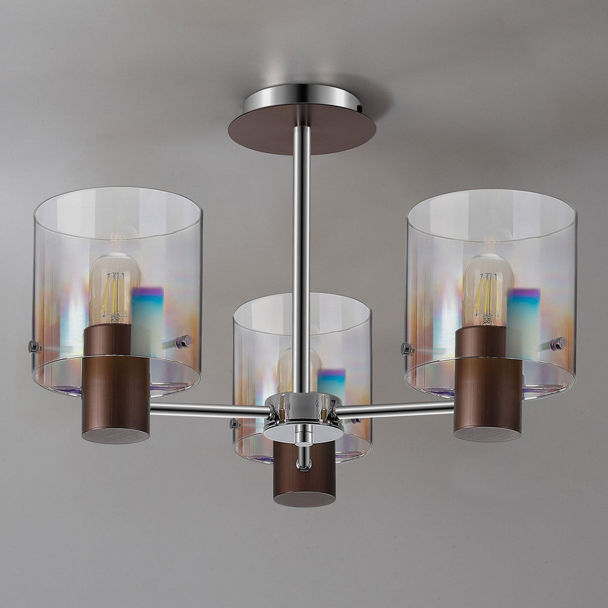 Belstone 3 Light Semi Flush Ceiling Light in Mocha with Iridescent Fade Glass