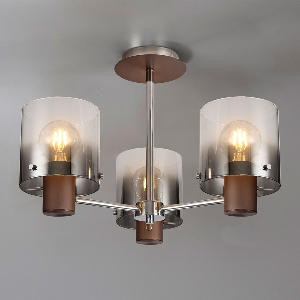 Belstone 3 Light Semi Flush Ceiling Light in Mocha with Smoke Fade Glass