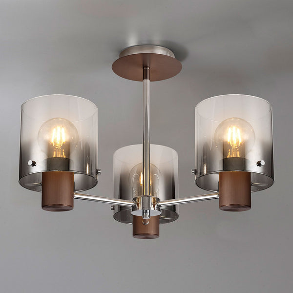 Belstone 3 Light Semi Flush Ceiling Light in Mocha with Smoke Fade Glass