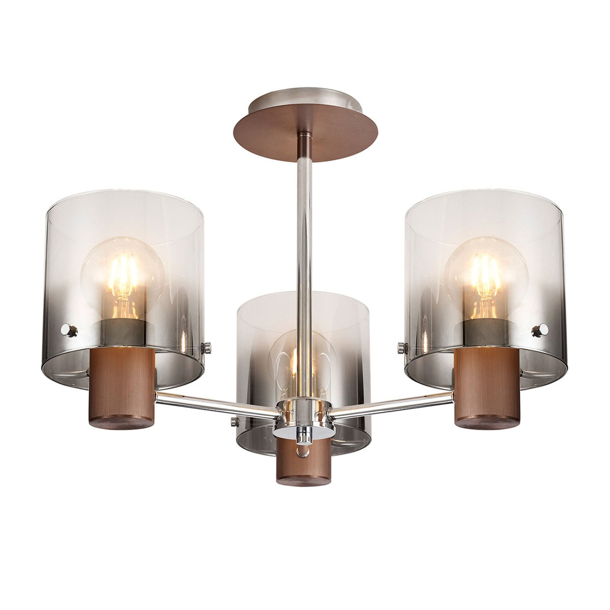 Belstone 3 Light Semi Flush Ceiling Light in Mocha with Smoke Fade Glass