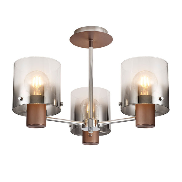 Belstone 3 Light Semi Flush Ceiling Light in Mocha with Smoke Fade Glass