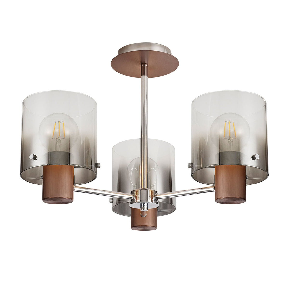 Belstone 3 Light Semi Flush Ceiling Light in Mocha with Smoke Fade Glass