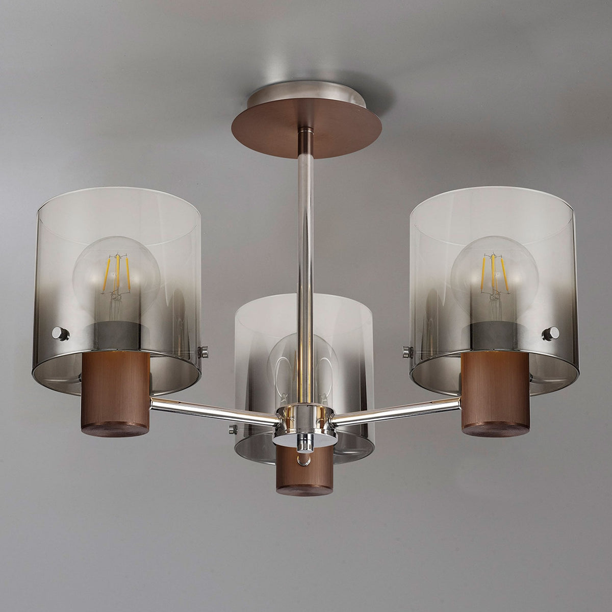 Belstone 3 Light Semi Flush Ceiling Light in Mocha with Smoke Fade Glass