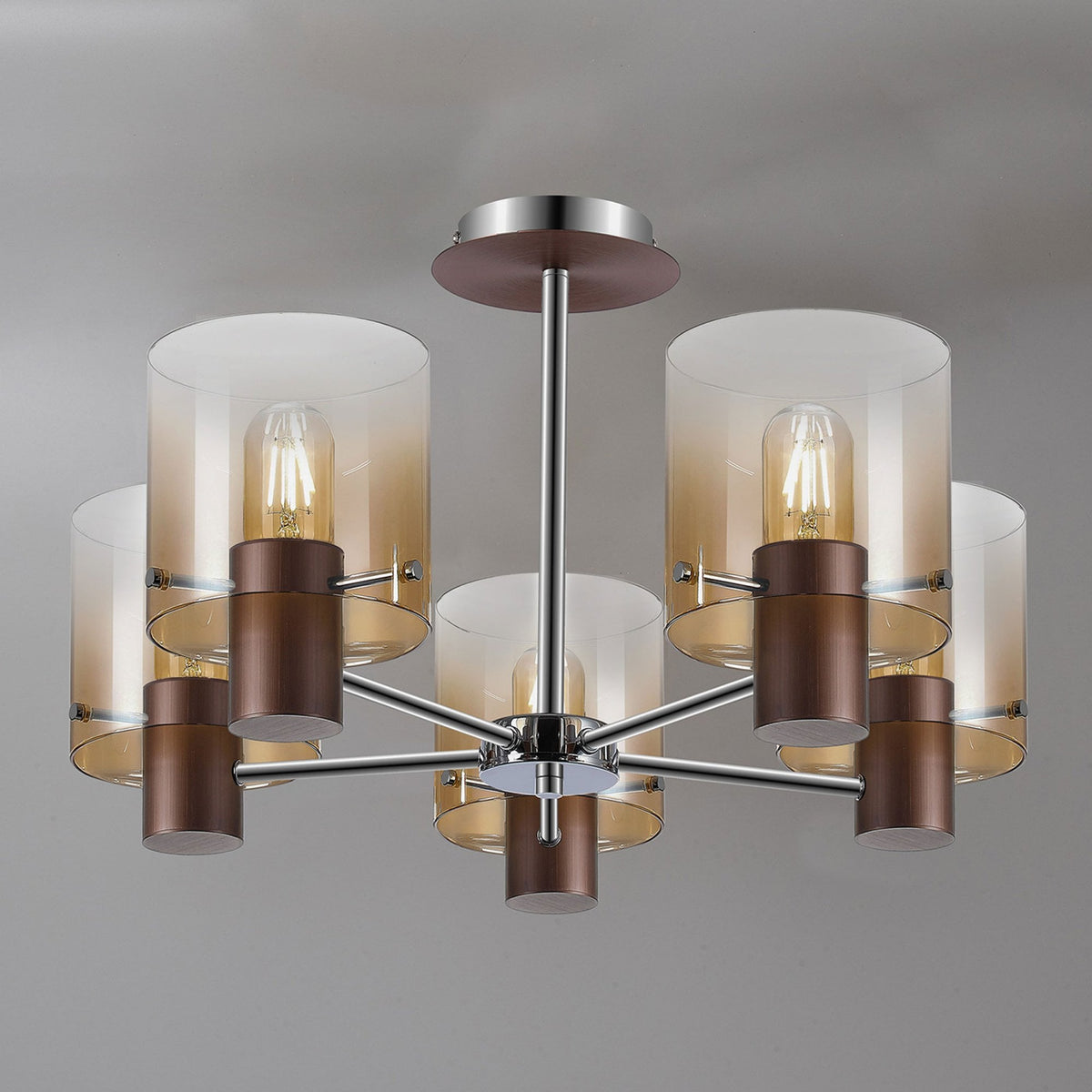 Belstone 5 Light Semi Flush Ceiling Light in Mocha with Amber Fade Glass
