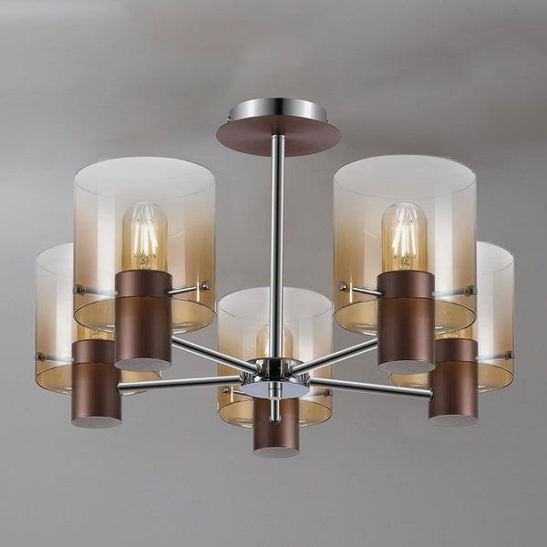Belstone 5 Light Semi Flush Ceiling Light in Mocha with Amber Fade Glass