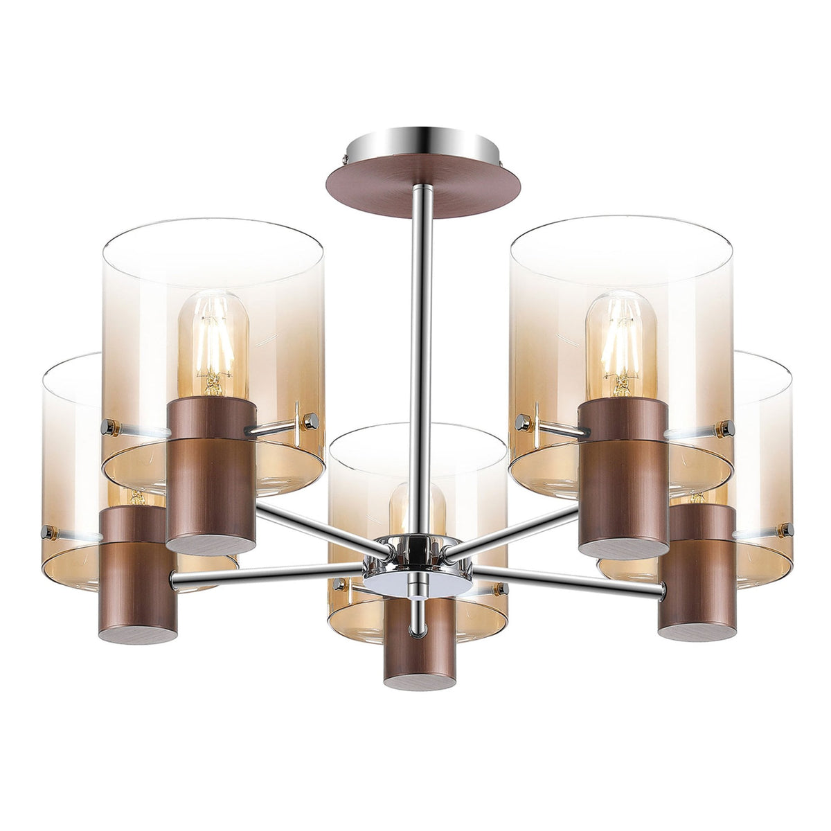 Belstone 5 Light Semi Flush Ceiling Light in Mocha with Amber Fade Glass