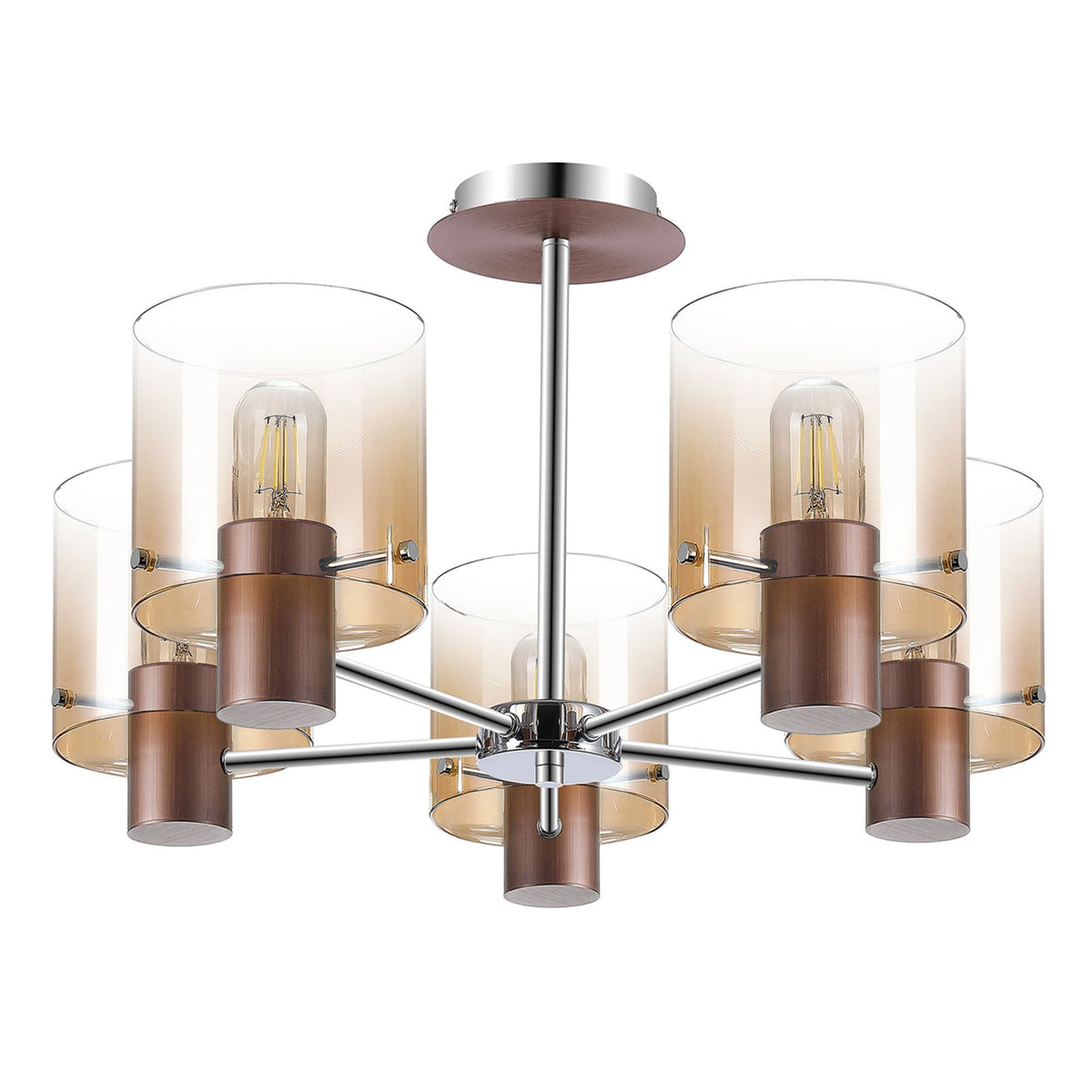 Belstone 5 Light Semi Flush Ceiling Light in Mocha with Amber Fade Glass