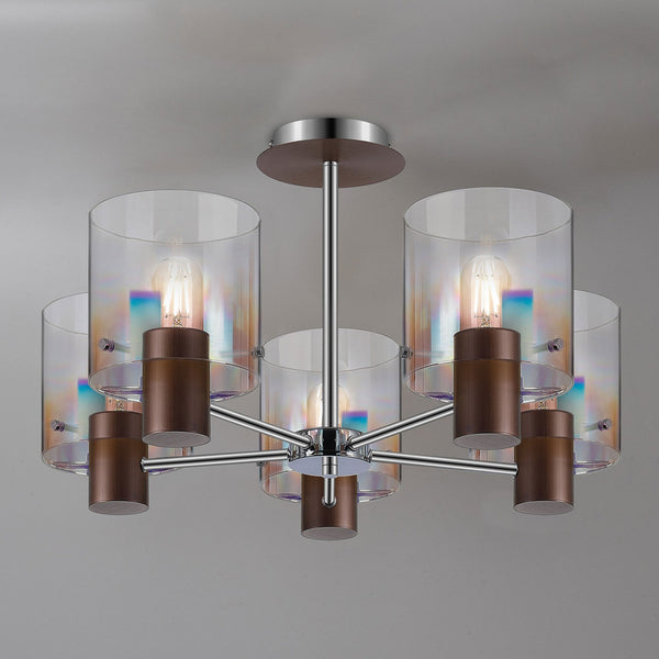 Belstone 5 Light Semi Flush Ceiling Light in Mocha with Iridescent Fade Glass