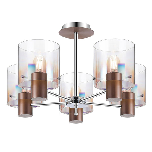 Belstone 5 Light Semi Flush Ceiling Light in Mocha with Iridescent Fade Glass
