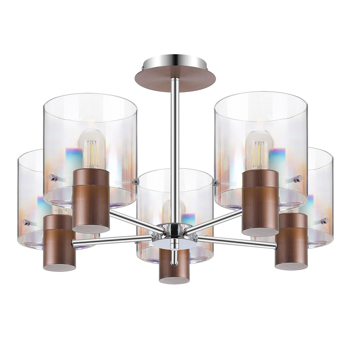 Belstone 5 Light Semi Flush Ceiling Light in Mocha with Iridescent Fade Glass