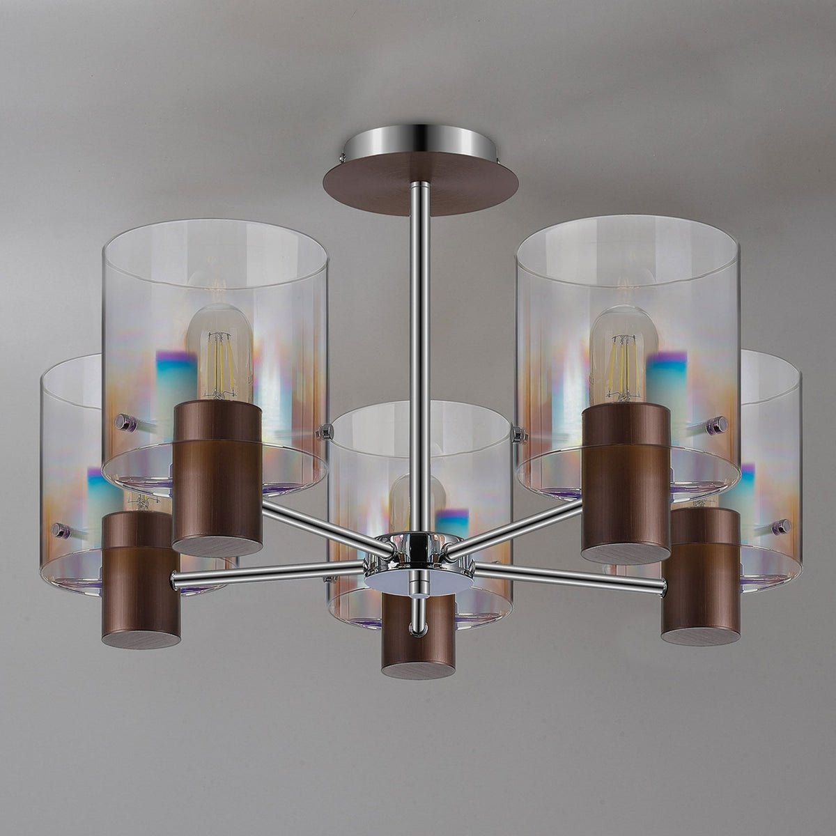 Belstone 5 Light Semi Flush Ceiling Light in Mocha with Iridescent Fade Glass