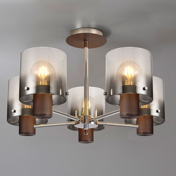 Belstone 5 Light Semi Flush Ceiling Light in Mocha with Smoke Fade Glass