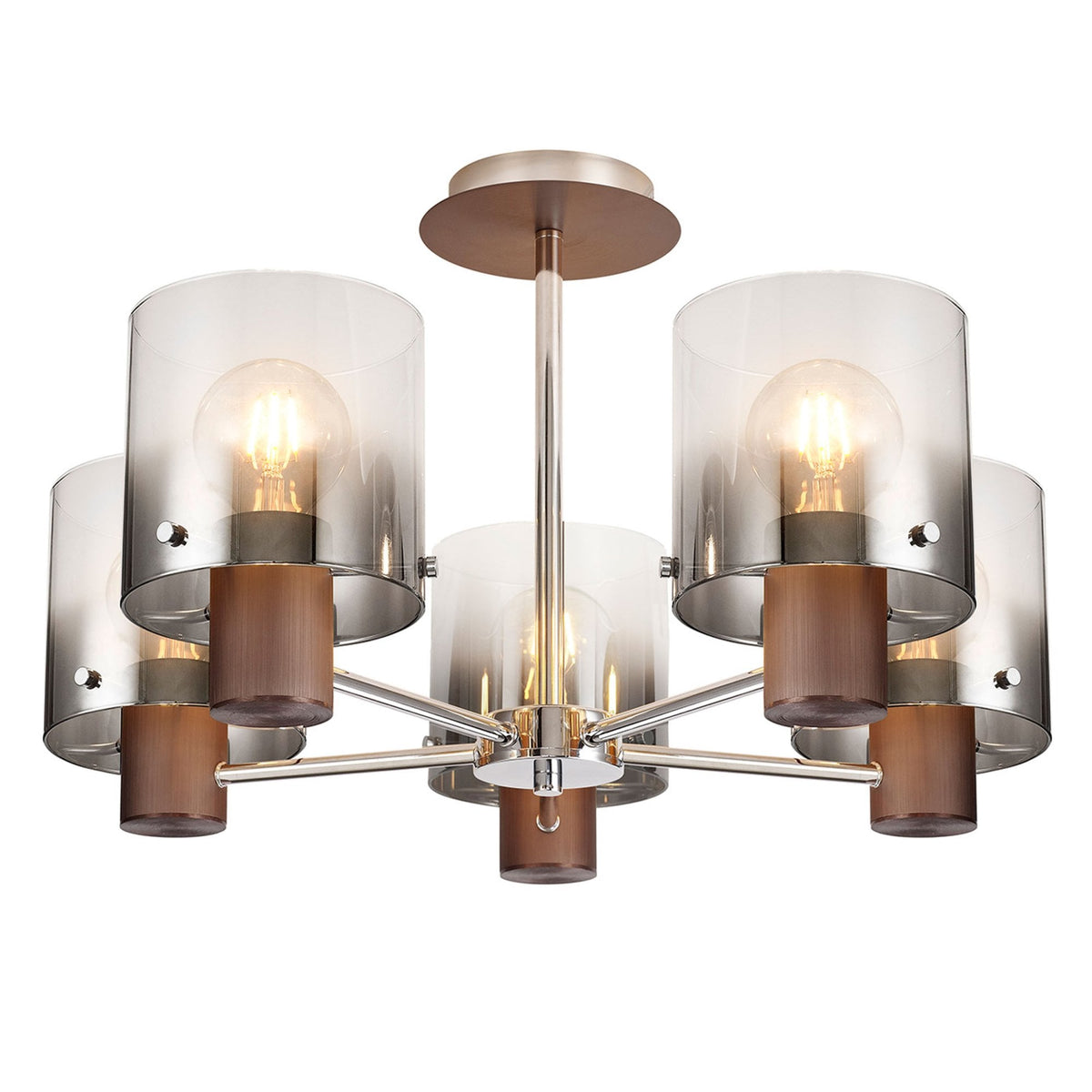 Belstone 5 Light Semi Flush Ceiling Light in Mocha with Smoke Fade Glass