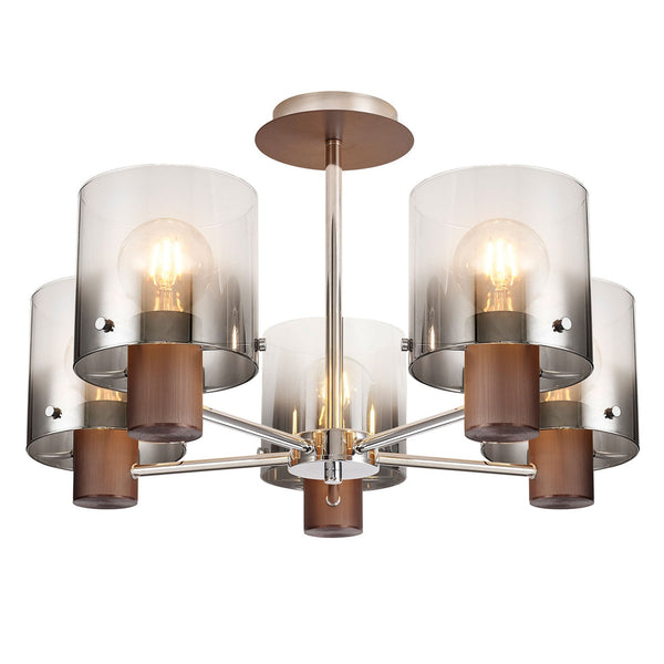 Belstone 5 Light Semi Flush Ceiling Light in Mocha with Smoke Fade Glass