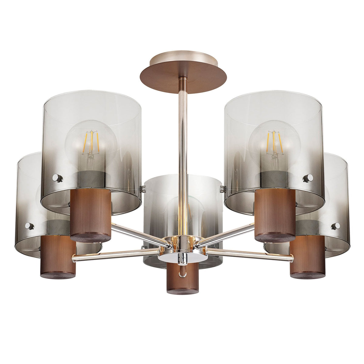 Belstone 5 Light Semi Flush Ceiling Light in Mocha with Smoke Fade Glass