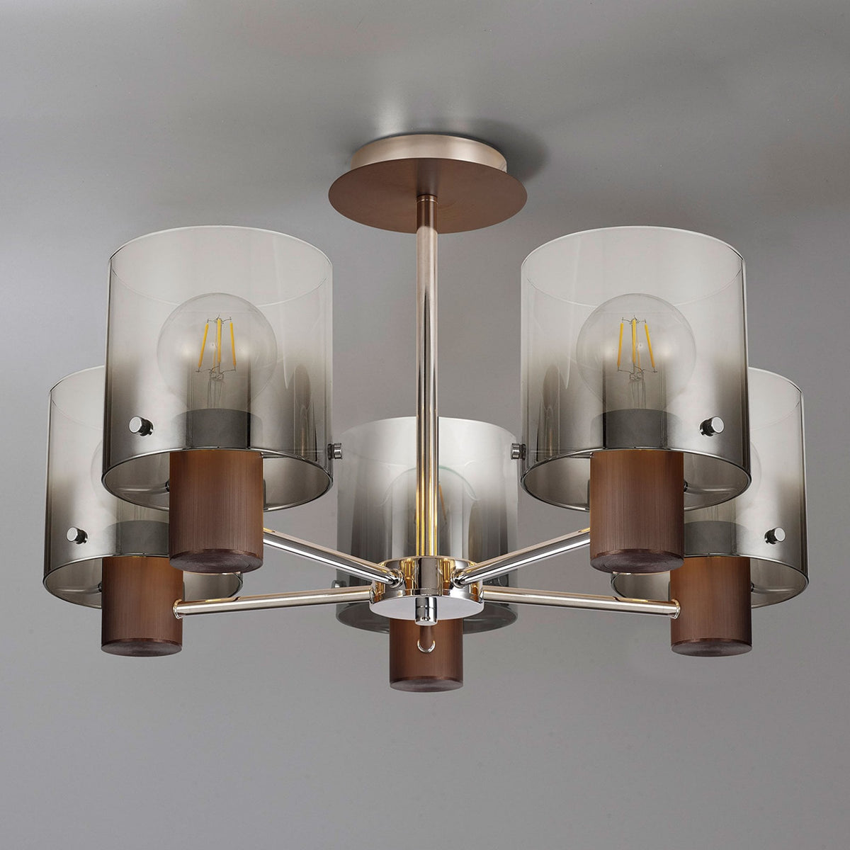 Belstone 5 Light Semi Flush Ceiling Light in Mocha with Smoke Fade Glass