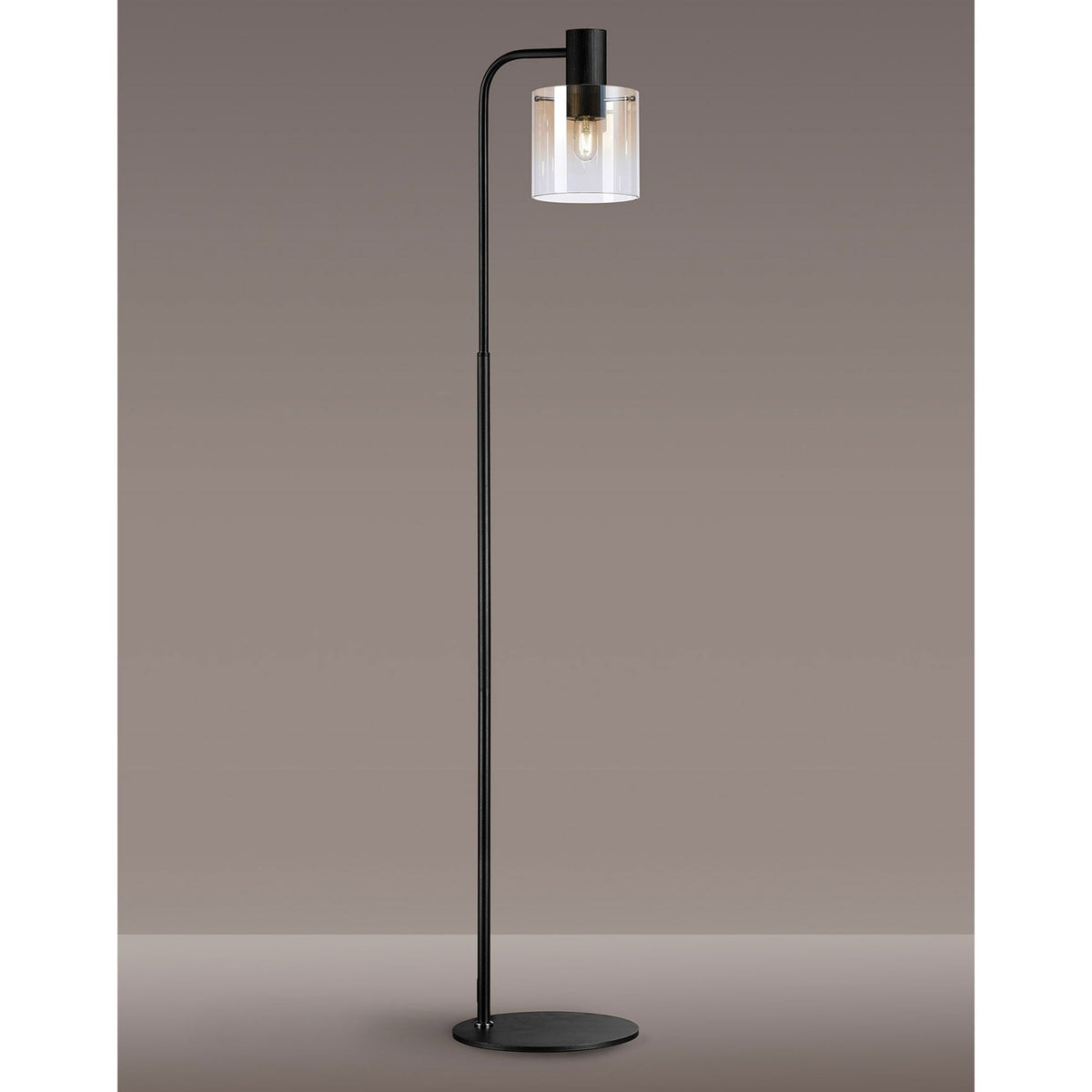 Belstone Floor Lamp in Black & Chrome with Amber Fade Glass
