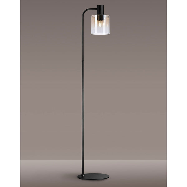 Belstone Floor Lamp in Black & Chrome with Amber Fade Glass