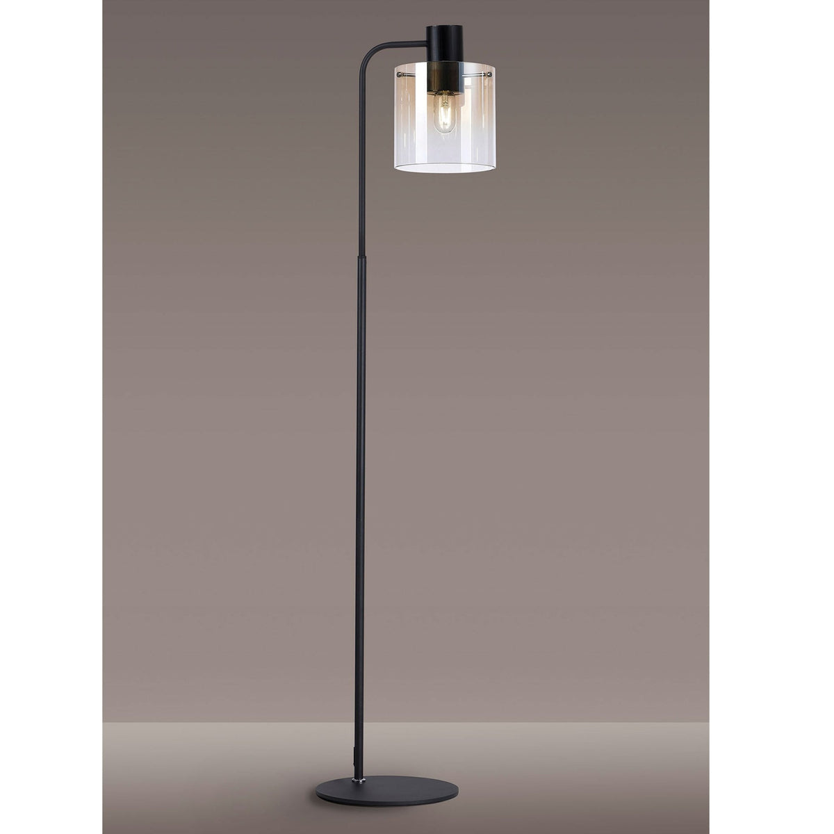 Belstone Large Floor Lamp in Black & Chrome with Amber Fade Glass