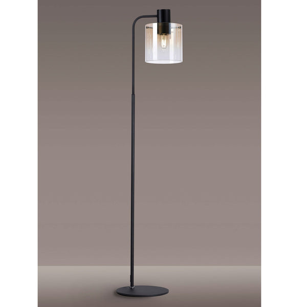 Belstone Large Floor Lamp in Black & Chrome with Amber Fade Glass