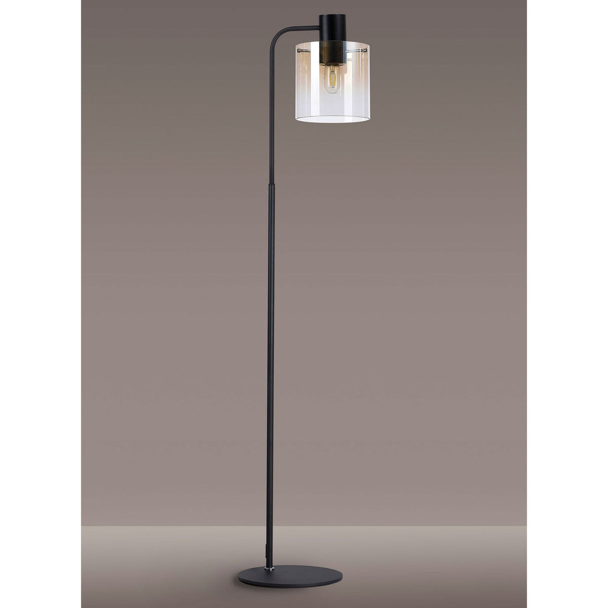 Belstone Large Floor Lamp in Black & Chrome with Amber Fade Glass