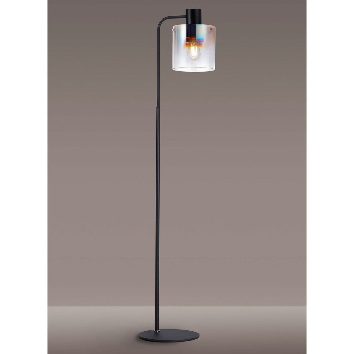 Belstone Large Floor Lamp in Black & Chrome with Iridescent Fade Glass