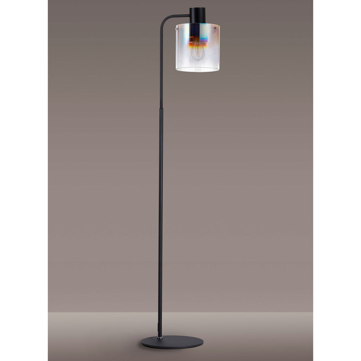 Belstone Large Floor Lamp in Black & Chrome with Iridescent Fade Glass