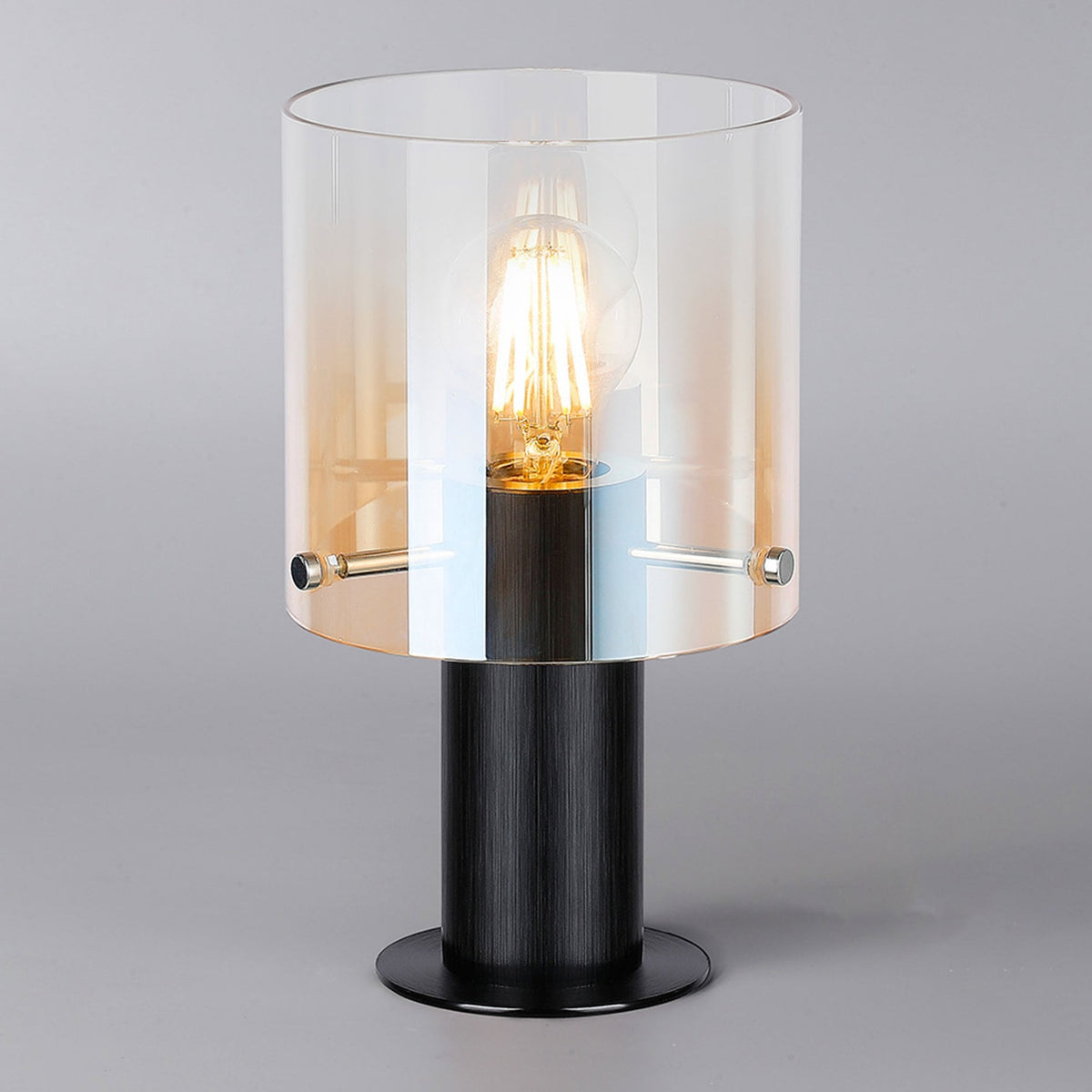 Belstone Table Lamp in Black & Chrome with Amber Fade Glass