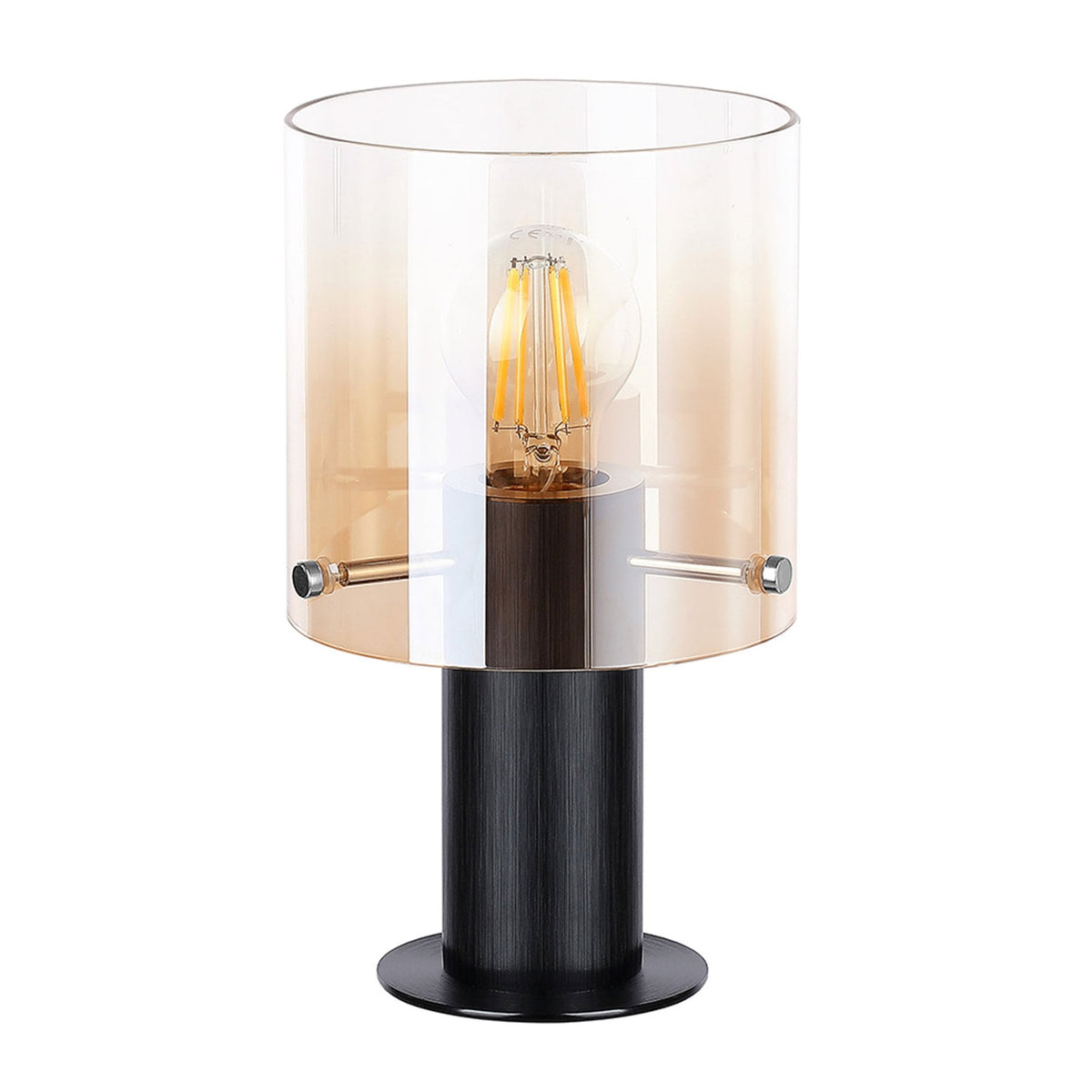 Belstone Table Lamp in Black & Chrome with Amber Fade Glass