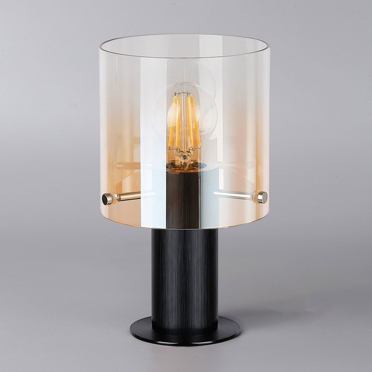 Belstone Table Lamp in Black & Chrome with Amber Fade Glass