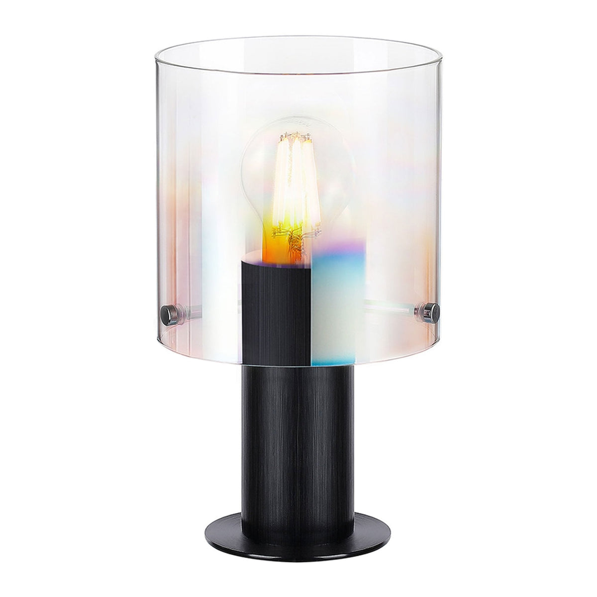 Belstone Table Lamp in Black & Chrome with Iridescent Fade Glass